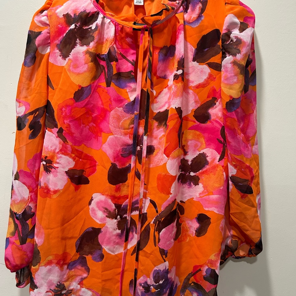Bar III Vibrant Floral Blouse in Orange and Pink